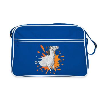 Un cheval gris dans une tache d'encre orange - Sac Retro - bleu/blanc - Devant