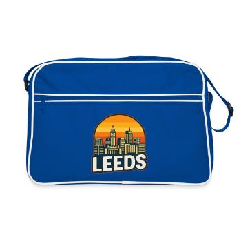 Vintage Leeds Skyline Retro-Sonnenuntergangsdesign - Retro Tasche - Blau/Weiß - Vorne