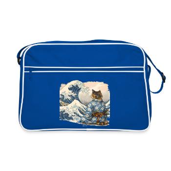 Style japonais ukiyo-e de la vague de chat samouraï - Sac Retro - bleu/blanc - Devant
