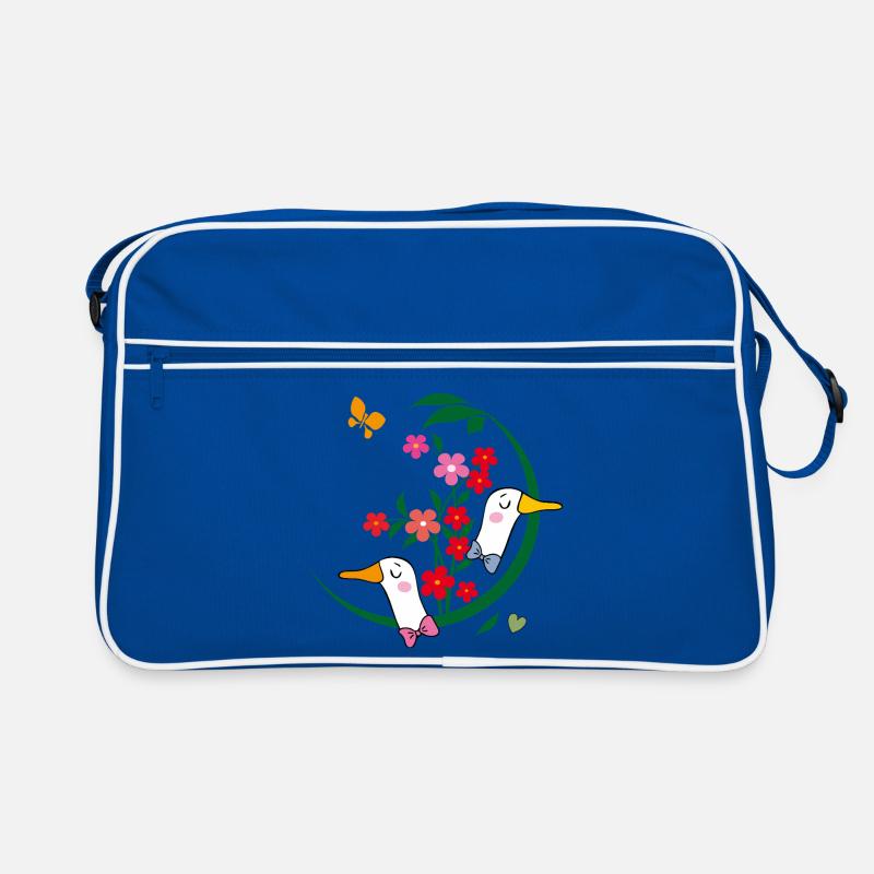  Gänse mit Blüten Retro Tasche