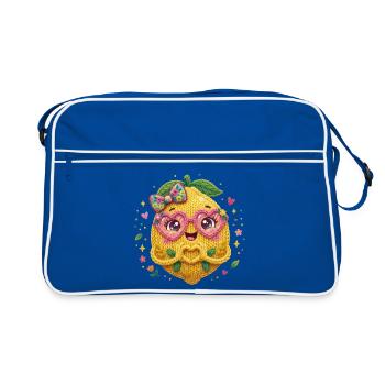 Zitrone Herzhände - Retro Tasche - Blau/Weiß - Vorne