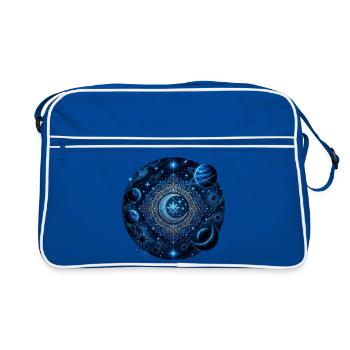 Space Planets Galaxies Stars Moons - Retro Bag - blue/white - Front