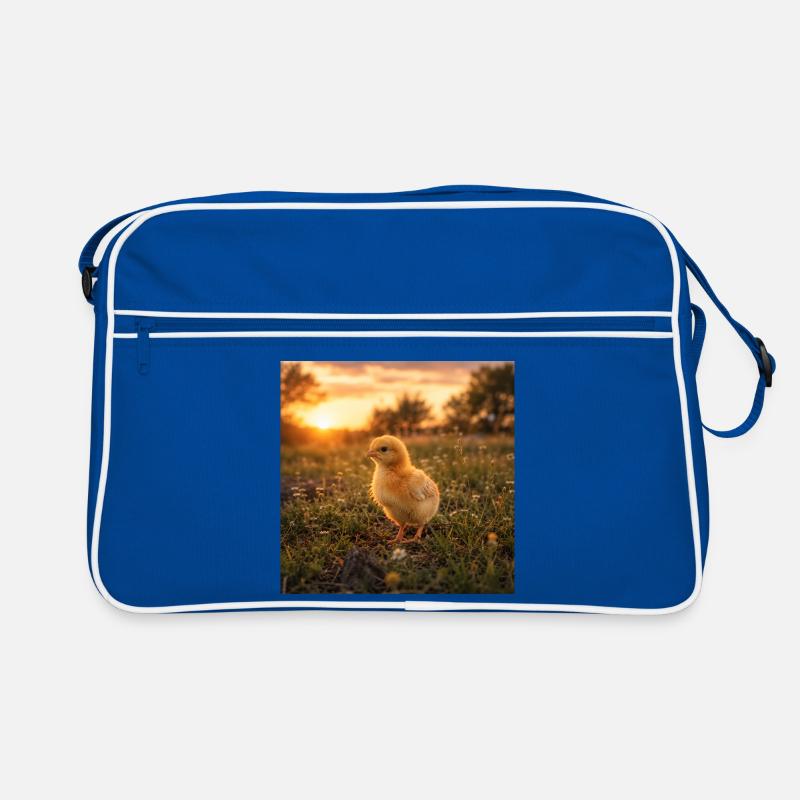 Yellow chicken at sunset - Retro Bag - blue/white