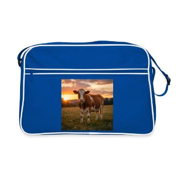 Sunset and cow in meadow - Retro Bag - blue/white - Front