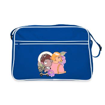 Kawaii Bear on Mobility Scooter & Sweets - Retro Bag - blue/white - Front