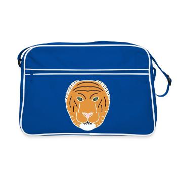 Oranger minimalistischer Tiger - Retro Tasche - Blau/Weiß - Vorne