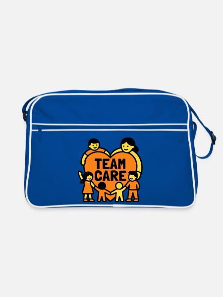 Team Care Herz Kita Wappen - Retro Tasche - Blau/Weiß - Vorne