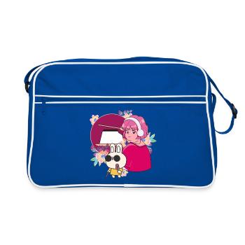 Manga Girl avec des écouteurs et un lapin aveugle - Sac Retro - bleu/blanc - Devant