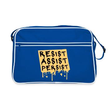 Resist Assist Persist Activism Motivation Logo - Retro Bag - blue/white - Front