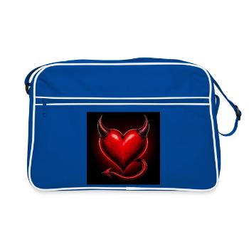 Fiery Heart with Horns and Tail - Retro Bag - blue/white - Front