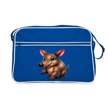 Niedlicher Cartoon-Erdferkel - Retro Tasche - Blau/Weiß - Vorne