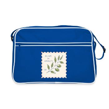 Amalfi Olive Zweig Illustration - Retro Tasche - Blau/Weiß - Vorne