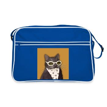 Cat in Leather Jacket and Sunglasses - Retro Bag - blue/white - Front