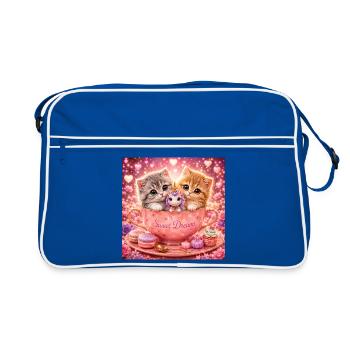 Katzen im Teebecher Sweet Dreams Geschenk - Retro Tasche - Blau/Weiß - Vorne