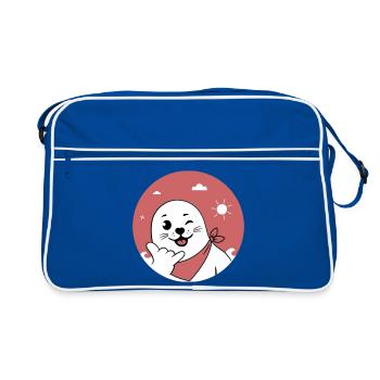 Winking Seal Wearing a Bandana Throwing Shaka Sign - Retro Bag - blue/white - Front