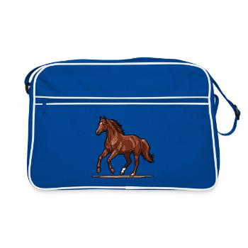 Cheval au Galop Brun Illustration Retro Vectoriel - Sac Retro - bleu/blanc - Devant