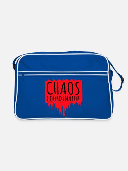Chaos Coordinator Lustig Titel Eltern Lehrer Logo - Retro Tasche - Blau/Weiß - Vorne