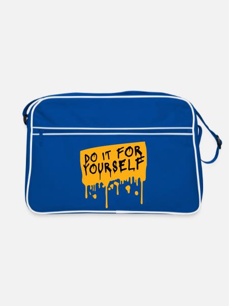 Do It For Yourself Inspirierend Selbstliebe Zitat - Retro Tasche - Blau/Weiß - Vorne