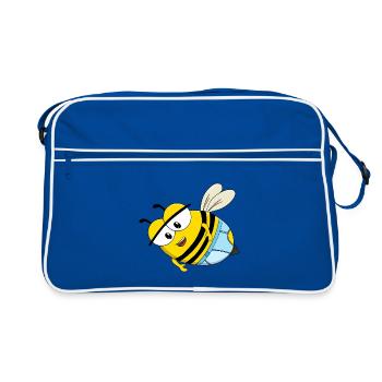 Süße Cartoon-Biene in blauer Unterwäsche - Retro Tasche - Blau/Weiß - Vorne