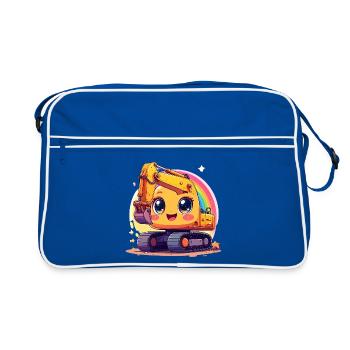 Excavatrice avec arc-en-ciel – Chouettes chantiers de construction Kawaii - Sac Retro - bleu/blanc - Devant