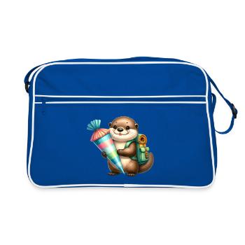 Kawaii Otter with Satchel & School Cone – School - Retro Bag - blue/white - Front