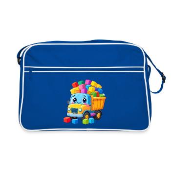 Un bascule de camion Kawaii avec de nombreux blocs de construction colorés - Sac Retro - bleu/blanc - Devant
