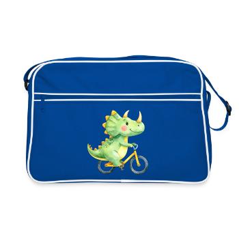 Dino vert drôle sur un vélo – Bande dessinée - Sac Retro - bleu/blanc - Devant