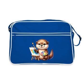 Petite loutre kawaii en artiste au chevalet - Sac Retro - bleu/blanc - Devant