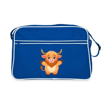 Acclamations de vaches des Highlands de Kawaii – Motif joyeux - Sac Retro - bleu/blanc - Devant
