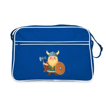 Petit Viking de dessin animé avec bouclier et hache de combat - Sac Retro - bleu/blanc - Devant