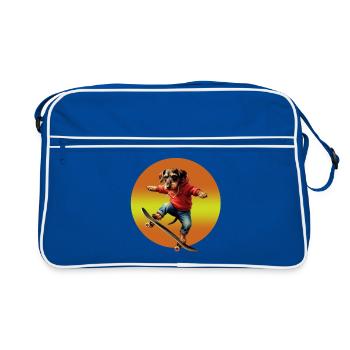 Skateur teckel Oscar en sweat à capuche - Sac Retro - bleu/blanc - Devant