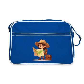 Petit explorateur de bandes dessinées avec carte au trésor et coffre - Sac Retro - bleu/blanc - Devant