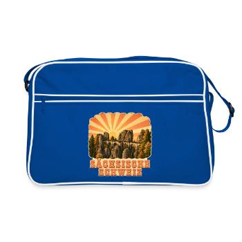 Sächsische Schweiz Bastei Sonnenaufgang - Retro Tasche - Blau/Weiß - Vorne