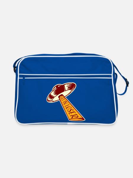 Ufo Alien Get In Loser Lustig Ufo Entführung Zitat - Retro Tasche - Blau/Weiß - Vorne