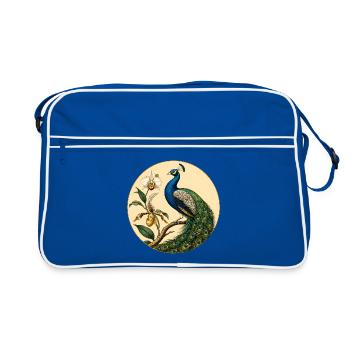 Blue Peacock on Floral Golden Circle - Retro Bag - blue/white - Front