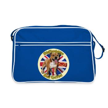 Staffie rouge sur fond de drapeau anglais - 014 - Sac Retro - bleu/blanc - Devant