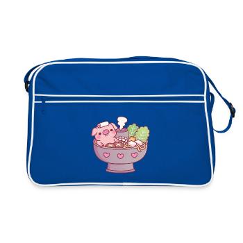 Cochon drôle qui se détend dans un jacuzzi de bateau à vapeur - Sac Retro - bleu/blanc - Devant