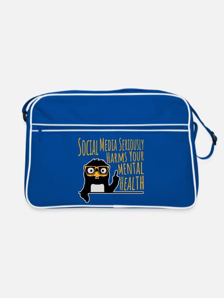 Social Media Seriously Harms Mental Health Pinguin - Retro Tasche - Blau/Weiß - Vorne