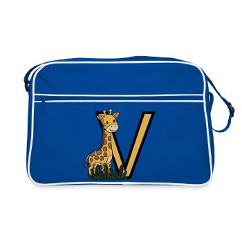 Giraffe in the Jungle with Big V - Retro Bag - blue/white - Front