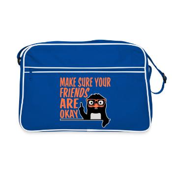 Assure-toi que tes amis vont bien, Pingouin Geek - Sac Retro - bleu/blanc - Devant