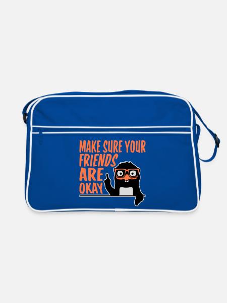 Make Sure Your Friends Are Okay Pinguin Nerd Geek - Retro Tasche - Blau/Weiß - Vorne