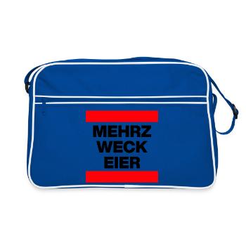 Mehrzweckeier MRZ LCK EIER, Humor, MÄRZ LECK EIER  - Retro Tasche - Blau/Weiß - Vorne