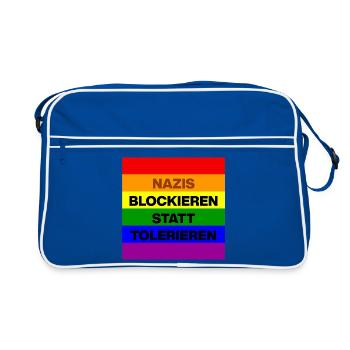 NAZIS BLOCKIEREN STATT TOLERIEREN, NO NZS, NO AFD - Retro Tasche - Blau/Weiß - Vorne