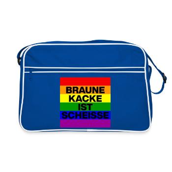 BRAUNE KACKE IST SCHEISSE, NO NZS, NO AFD, Pride - Retro Tasche - Blau/Weiß - Vorne