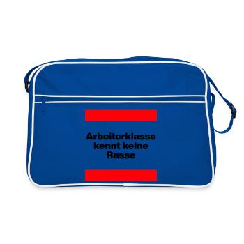 ARBEITERKLASSE KENNT KEINE RASSE, NIE WIEDER JETZT - Retro Tasche - Blau/Weiß - Vorne