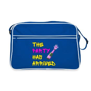 THE PARTY HAS ARRIVED, KANN LOS GEHEN MAUS - Retro Tasche - Blau/Weiß - Vorne
