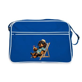Funny dachshund with sunglasses and cocktail - Retro Bag - blue/white - Front