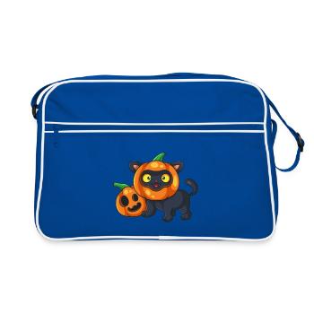 Chat Halloween Citrouille mignonne - Sac Retro - bleu/blanc - Devant