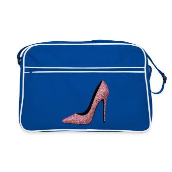 Talons hauts pailletés roses - Motif de mode - Sac Retro - bleu/blanc - Devant