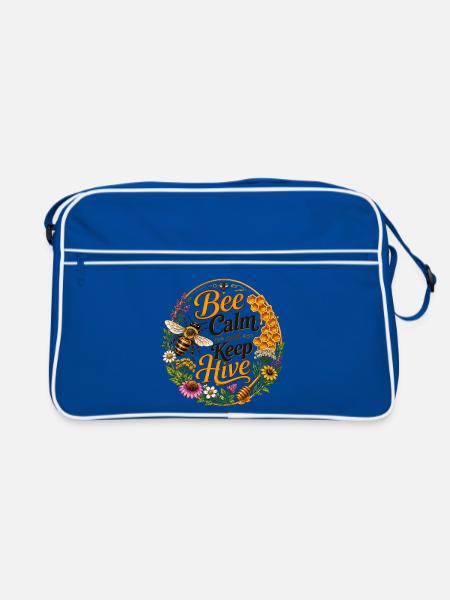 Bee Calm: Keep Hive - Retro Tasche - Blau/Weiß